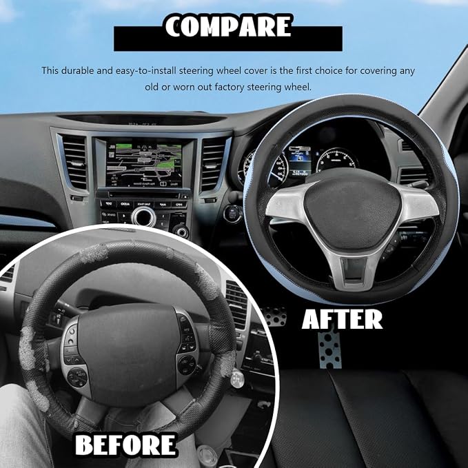 Microfiber Leather Steering Wheel Cover, Breathable Steering Wheel Protector with Anti-Slip Inner Ring, Universal 14.5"-15" Car Wheel Cover Auto Interior Decor for Men Women (Blue)