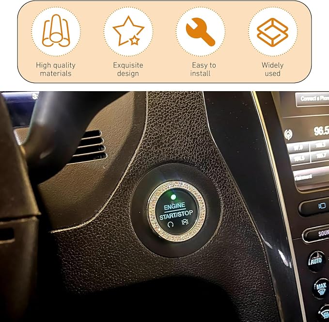 WZP 2PCS Bling Push to Start Button Cover, Crystal Rhinestone Engine Start Button Cover, Sparkling Car Interior Accessories for Women (Multicolored)