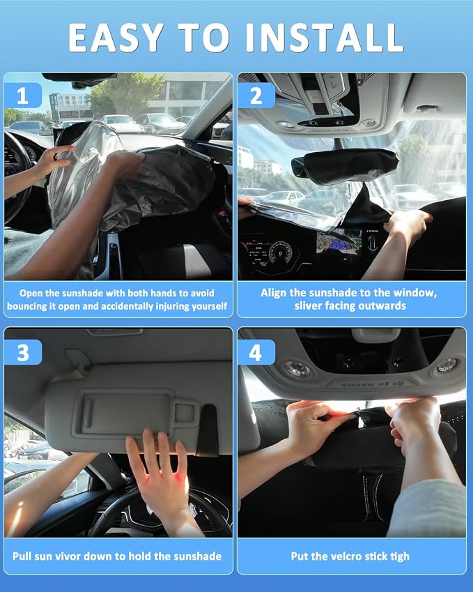 Windshield Sun Shade for Kia Soul 2015-2019 - 4 Layers Car Sunshades | Front Windows Shade Cover Custom Fit Soul Sun Visor 250T Retractable Shade Blocks UV Rays Car Accessories