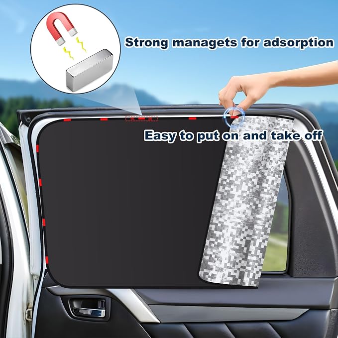ZATOOTO Rear Side Window Sun Shade, 2 Pack Car Window Covers 99% UV Block | Car Curtains Magnetic Side Window Sun Shade, Heat Reflective, Keeps Cooler, Taking a nap, Changing Clothes, Camping