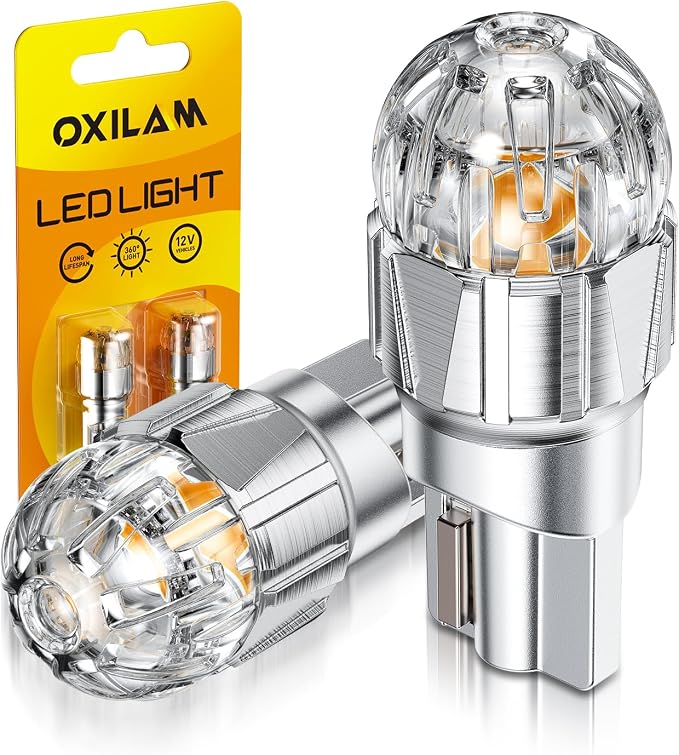 OXILAM 194 LED Bulb Amber Yellow, T10 168 2825 W5W LED Replacement, 700% Brighter Non-Polarity for License Plate Dome Map Door Courtesy Trunk & Side Marker Lights, Pack of 2