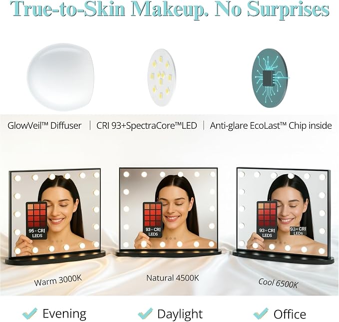LUXFURNI Vanity Mirror with Lights, 23.6" Hollywood Makeup Mirror Black