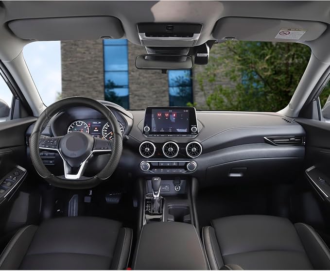 GIANT PANDA D Shape Steering Wheel Cover for Nissan Rogue Kicks - Auto Car Steering Wheel Cover Customized for Nissan Altima Sentra(Black+Black Line-D-Shaped)