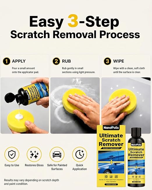 Ultimate Scratch Remover 100g with Cloth & Sponge for Cars | for Light Scratches, Water Spots, Swirl Marks and Scuffs, Rapidly Polishes Restore Shine, Safe for All Paint Colors