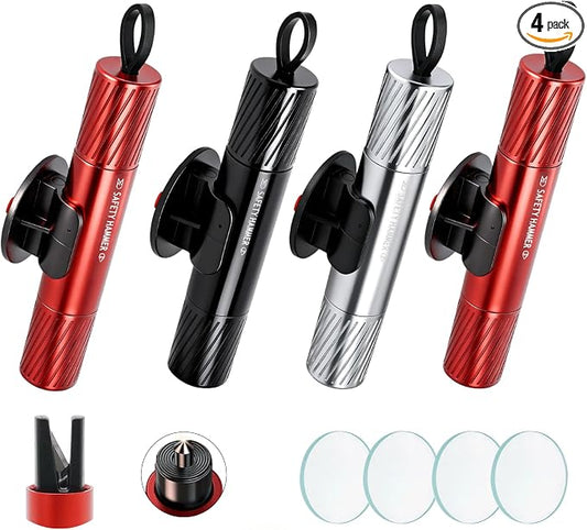 [4 Pack] 2026 Upgraded Safe Hammer Window Breaker Seatbelt Cutter, 2-in-1 Car Hammer Glass Breaker Seatbelt Cutter Emergency Escape Tool with Base, Life Hammer Car Escape Tool and Seatbelt Cutter