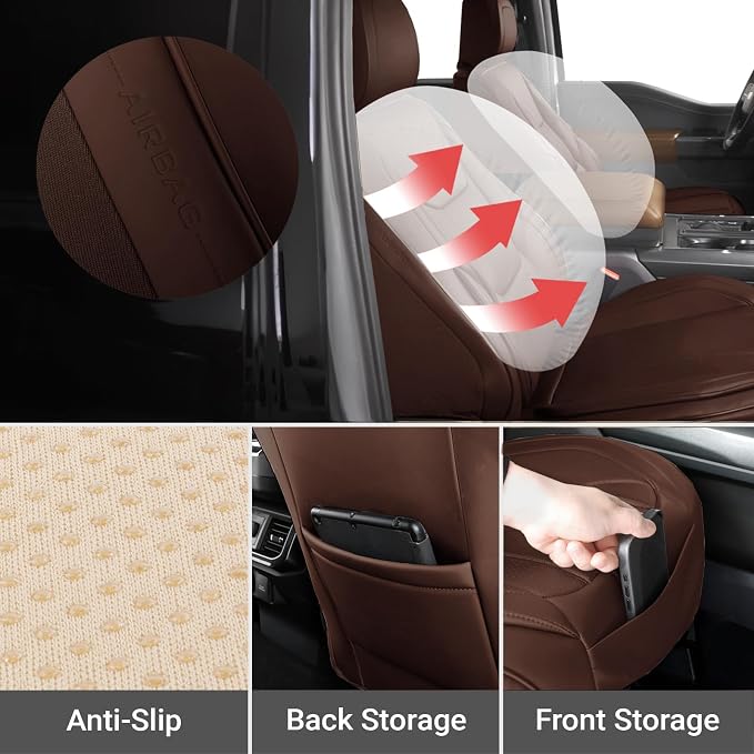 Coverland Custom Truck Car Seat Covers Front Seats for [2004-2006 Chevy Silverado 1500, 2500HD, 3500HD Crew Cab Front Captain Seats] - Protector Water Resistant Leather Seat Cushion [Front-Dark Brown]