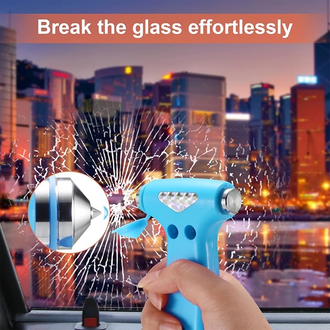 THINKWORK Window Breaker - Pink-Blue Car Safety Hammer Gift for Lady and Men, Three-in-One Emergency Escape Tool with Seat Belt Cutter, Safety Emergency Car Escape Tool for Family, Women, Children