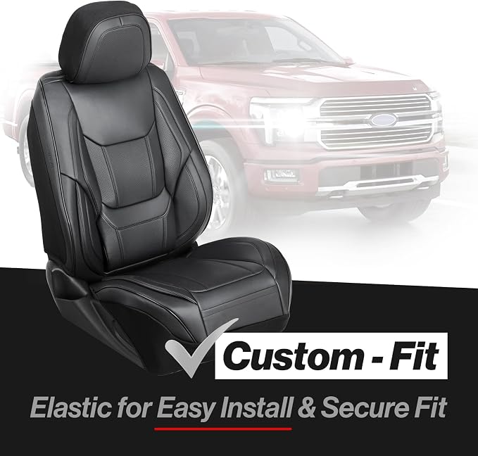 Coverland Custom Truck Car Seat Covers Full Set for [2016-2026 Honda Ridgeline Crew Cab Captain Seats] - Protector Water Resistant Leather Memory Form Back Support Seat Cushion [Full Set-Black]