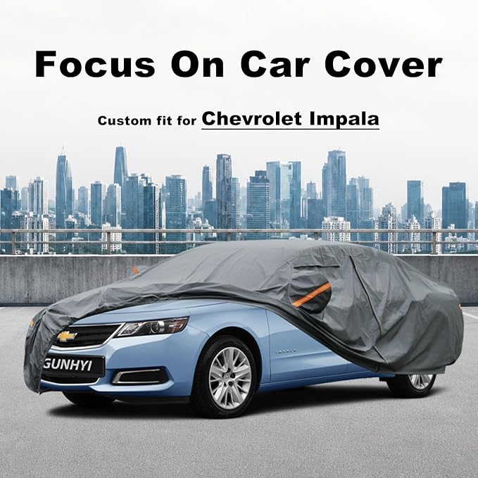 GUNHYI Premium Car Cover Custom Fit Chevrolet Impala(2000-2021), 16 Layers Heavy Duty Car Cover Waterproof All Weather with Zipper Door for Sun Rain Snow Dust Uv Protection