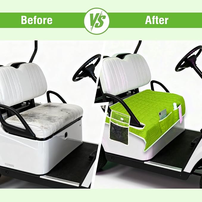 Golf Cart Seat Cover, Universal Bench Seat Cover with Storage Pockets, Non-Slip Seat Protector for Golf Cart, Fits EZGO Club Car Yamaha, Easy Install