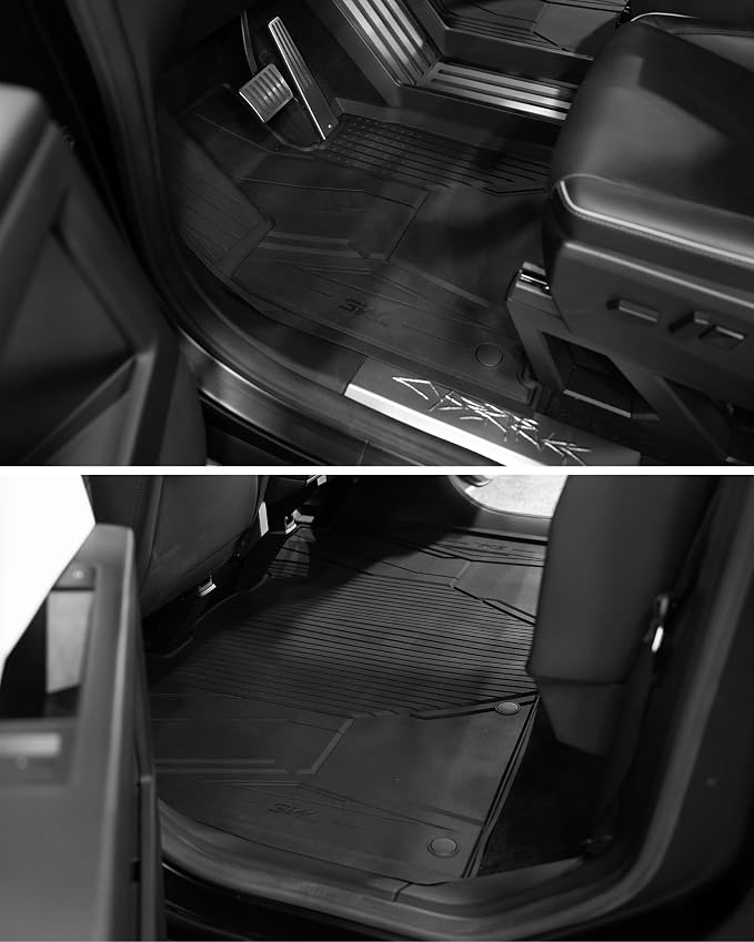 3W Floor Mats for Tesla Cybertruck 2023 2024 2025 2026, TPE All Weather Protection Waterproof Custom Fit Floor Liner for 1st, 2nd Row for Cybertruck, Black
