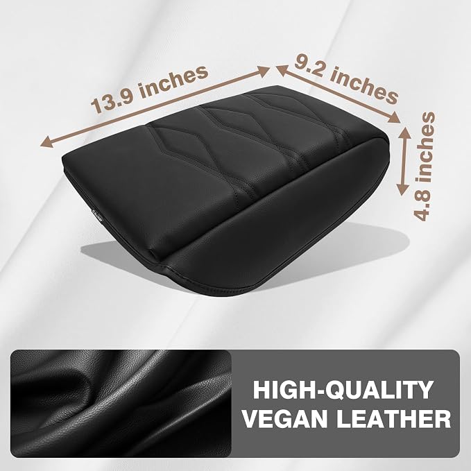 Muslogy Center Console Armrest Cover Fit for Volkswagen Atlas & Cross Sport 2024-2026 Accessories, Comfort Armrest Pad Console Lid Cushion Vegan Leather 1-Inch Extra Thick