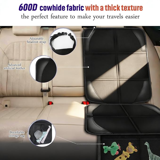 Bacgnyer Car Seat Protector, 1 Pack Carseat Seat Protectors with Thick Padding and Non-Slip Backing, Waterproof 600D Fabric Car Seat Cover for Baby Child Car Seats with 2 Mesh Pockets