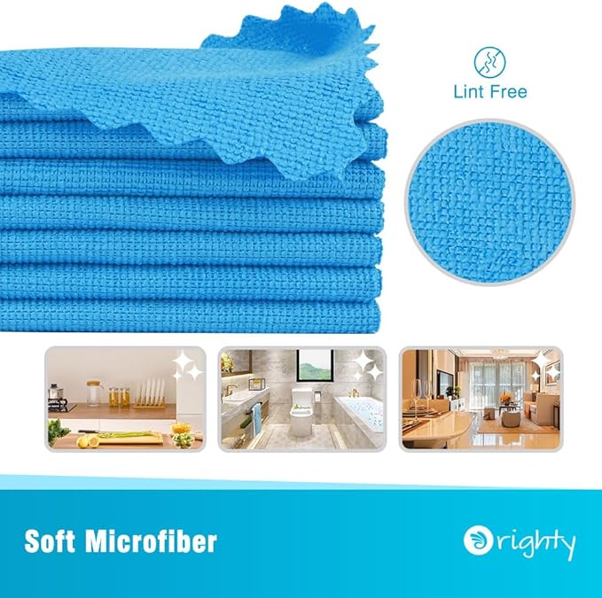 Orighty Microfiber Cleaning Cloth Bulk, 50 Pack Shop Towels 12x12 in, Blue | Reusable Microfiber Towels for Cars, Shop Rags, Multi-Purpose Lint Free Cleaning Rags for Home & Kitchen