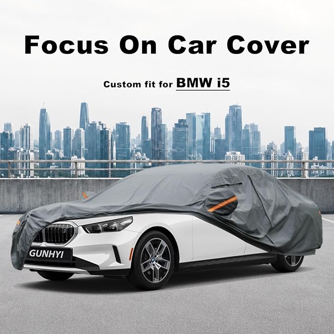 GUNHYI Premium Car Cover Custom Fit BMW i5, 16 Layers Heavy Duty Car Cover Waterproof All Weather with Zipper Door for Sun Rain Snow Dust Uv Protection