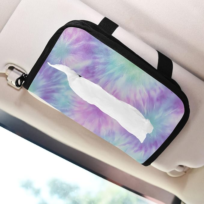 Tie Dye Purple Blue Car Tissue Holder Durable Napkin Holder Hanging Tissue Holders Case Car Tissues Bag for Sun Visor Seat Back Universal Auto
