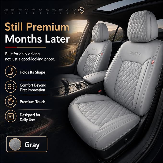 Gray Thick Nappa Leather Automotive Front Car Seat Covers Set of 2 | Univerasal Precision Fit,3D Contoured,Full Coverage,Waterproof,ThickTexture Nappa Leather,for most Suvs Trucks Sedans