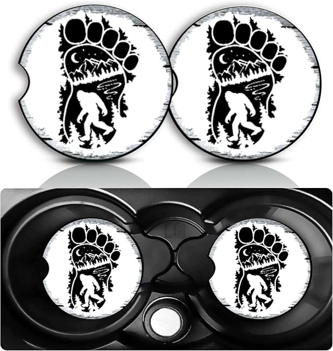 Bigfoot Car Cup Holder Coasters Set of 2,Fun Big Foot Car Accessories 2.75" Universal Size Anti Slip Rubber Mat Recessed Auto Insert Coasters Decor Sasquatch Gifts for Women Men Dad Grandpa