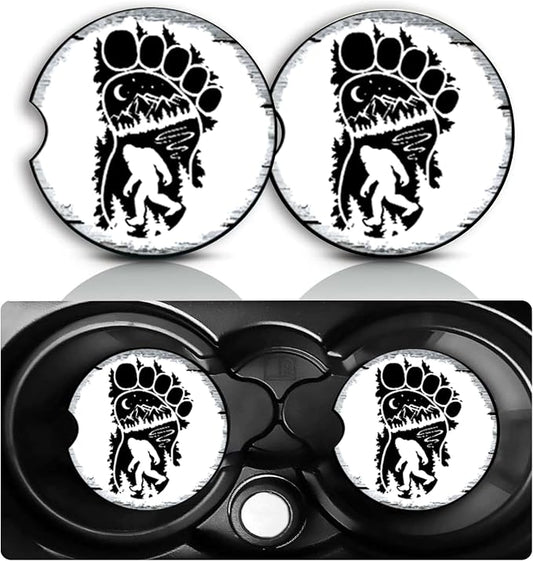 Bigfoot Car Cup Holder Coasters Set of 2,Fun Big Foot Car Accessories 2.75" Universal Size Anti Slip Rubber Mat Recessed Auto Insert Coasters Decor Sasquatch Gifts for Women Men Dad Grandpa