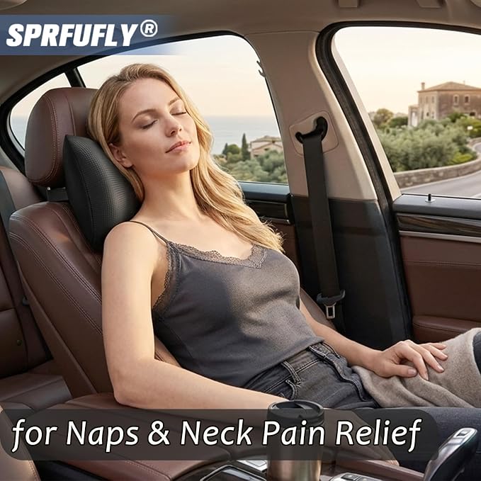 Super Comfy Car Headrest Pillow, Car Pillow for Neck Pain Relief with Adjustable Strap, 100% Memory Foam & Breathable Removable Cover, Ergonomic Design - Softness Travel Car Neck Pillow(Black, 1PC)