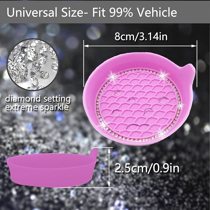 NBTEPEM 4PCS Bling Car Coasters, Non-Slip Insert Water Bottle Holder Pads, Bling Crystal Rhinestone Dustproof Automotive Interior Accessories, Universal for Vehicles, Trucks, RVs (4 pcs, Pink)