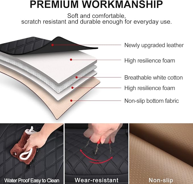 BEITK 2 Pack Leather Front Car Seat Cover, Anti-Slip and Full Wrap Driver Car Seat Protectors with Storage Pocket, Luxury Waterproof Bottom Auto Seat Cushion Pad Mat for Most Vehicles(Black)