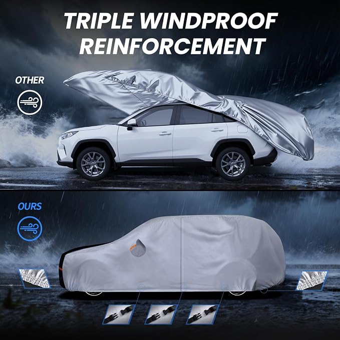 SUV Car Cover Waterproof All Weather, 10 Layers Outdoor Car Covers for Automobiles - Sun & Rain Protector Full Exterior Covers. Custom Fit Suburban, GMC Yukon XL, Cadillac Escalade, etc(Size S5)