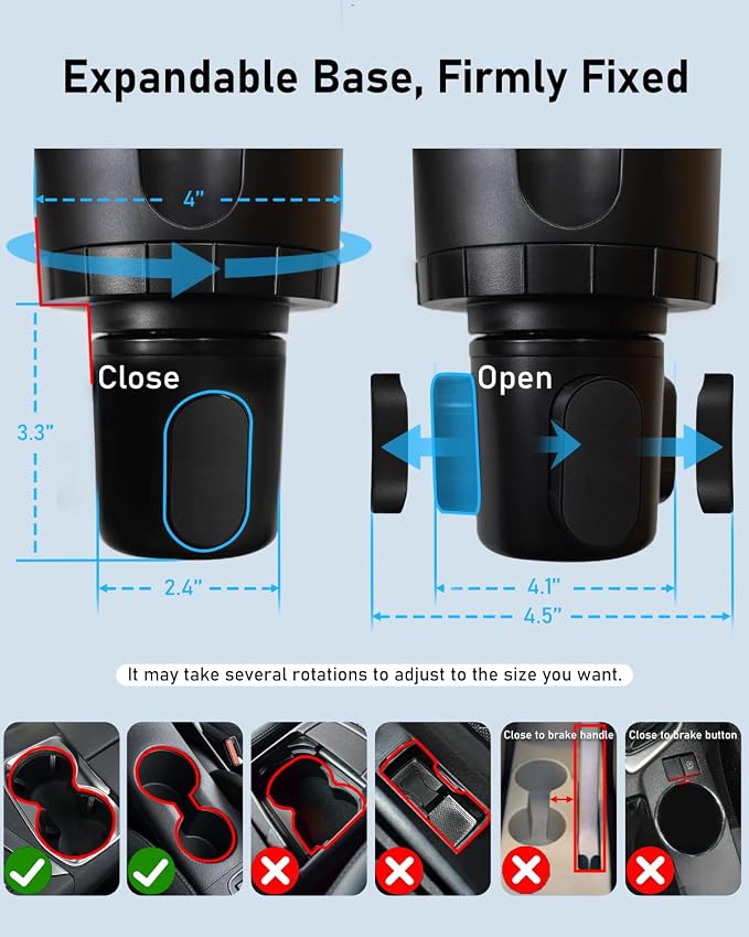 Belinous Car Cup Holder Expander with Phone Holder | 2 in 1 Car Phone Mount & Cup Holder, Adjustable 360° Rotation Gooseneck, U-shaped Handle Slot, Fits Phone and Drinking Bottle
