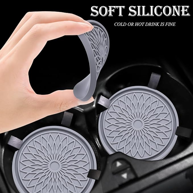 2-Pack Car Cup Holder Coaster Inserts, 2.75 Inch Non-Slip Silicone Liners, Shockproof Drink Holder Mat for Women Men, Universal Fit for Most Vehicles (Gray)