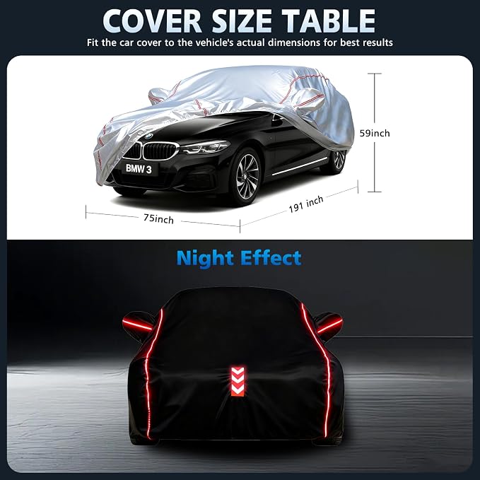 Waterproof All Weather Heavy Duty Vehicle Cover, 360° Underbody Wrap Windproof Design, Quick Install Outdoor Cover,（for BMW 3 Series 2005-2025）