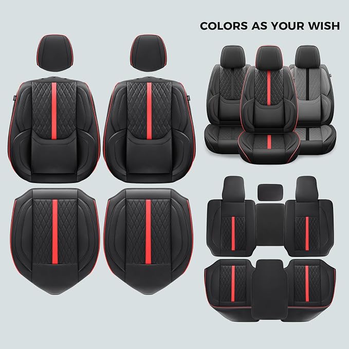 Seat Covers for 2019-2026 Dodge Ram 1500/2500/3500, Flat Bench | lumbar padded, premium waterproof leather, full coverage, anti-slip, storage pockets, long-term durability, airbag compatible