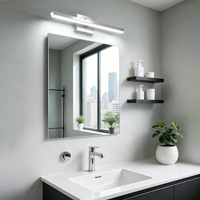 IZORRO Modern Bathroom Vanity Light 16 inch, Rotatable, 12W Dimmable Led Bathroom Light Fixture Over Mirror, Chrome Vanity Light Bar (Cool White 6000K)