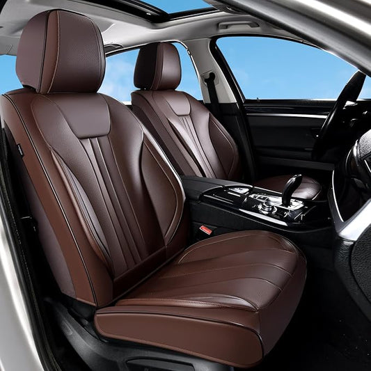 Huidasource Front Row Seat Covers, Premium Waterproof Faux Leather, Universal Fit for Most Cars, SUVs & Trucks, Airbag Friendly, Easy to Install, Wear Resistant for Daily Commute, Coffee
