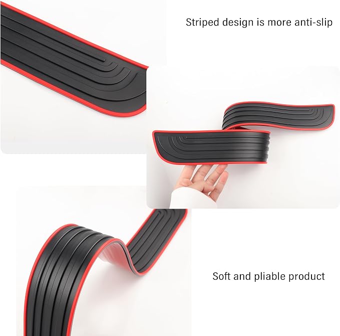 4PCS Car Door Sill Protector,Anti-Scratch Rubber Car Door Protector Edge Guards for Door Steps,Universal Waterproof Door Threshold Strips Exterior Accessories for Car Truck SU (Black+Red, Width 2.36")