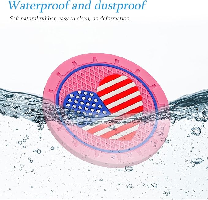 AUCELI 2 Pack Car Cup Holder Coasters, Colored American Flag US Flag Insert Car Cup Coaster, 2.75 Inch Anti Slip Shockproof Embedded Drink Mat, Vehicle Interior Decor Accessories