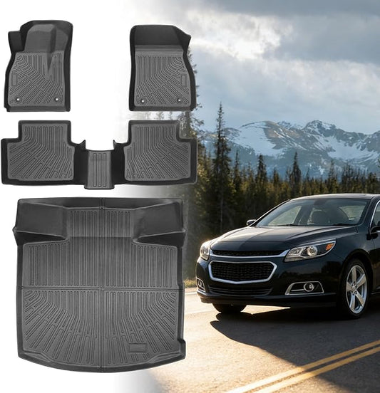 Floor Mats for Chevy Malibu 2013-2015,Also for 2016Chevrolet Malibu Limited | 8th gen Malibu Floor Mats for Malibu LS LT LTZ Eco, 1st & 2nd Row & Cargo Liner, TPE Anti-Slip Waterproof Duty