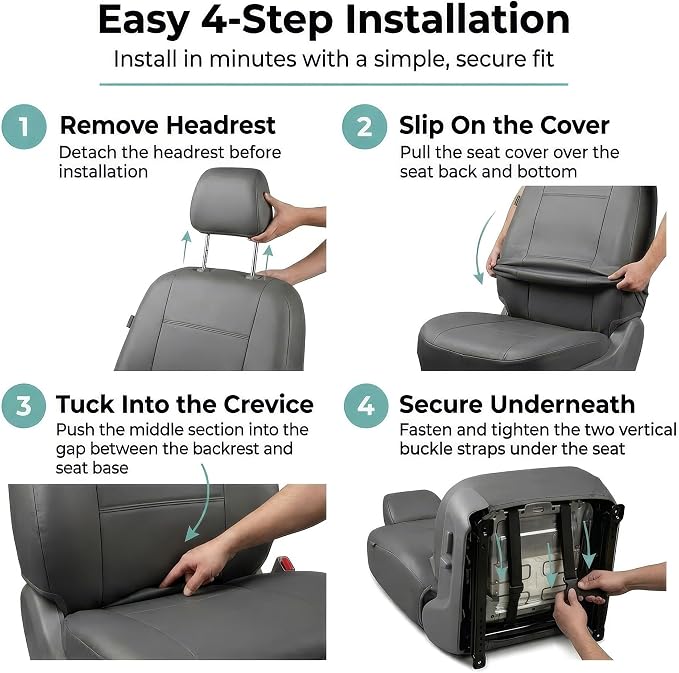 FH Group Car Seat Covers PU Leather Automotive Seat Covers Front Set, Gray Seat Covers Pair Set with Gift Universal Fit Interior Accessories for Cars Trucks and SUVs