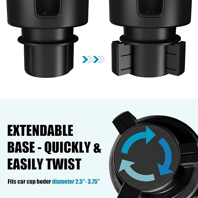 Seven Sparta Cup Holder Expander with Phone Holder & Cable Access, 3-in-1 Car Organizer, Side Storage Box for Phone/Cards, Compatible with Yeti, Owala, Hydro Flasks & Large Bottles Mugs in 3.5"-4.0"