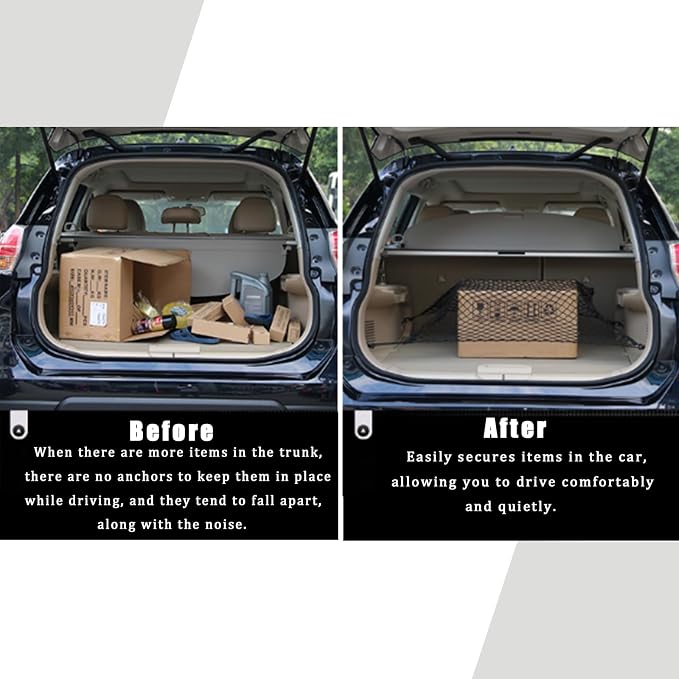 Truck Bed Cargo Net, Cargo Storage Elastic Mesh Bag (51 * 18In) | Organizer Net Bag Automotive Cargo Nets with 4 Buckles Screws Hooks Clips Trunk Storage Net for Pickup Truck Bed