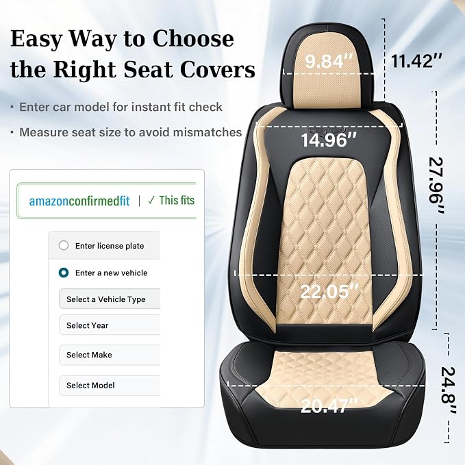Coverado Car Seat Covers Front Seats, Durable Waterproof Faux Leather Full Set with Rear Protectors, Classic Easy-Clean Interior for Most Vehicles – BlackBeige