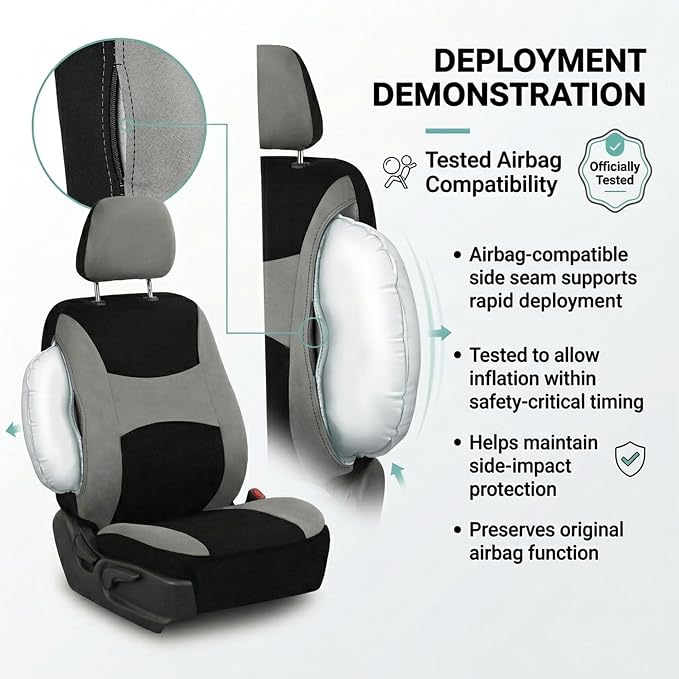 FH Group Universal Car Seat Covers Front Set for SUV Truck Sedan Vans | Waterproof All-Purpose Cloth Seat Cover Set Airbag Compatible Washable Split Bench Protector Interior Upgrade - Gray