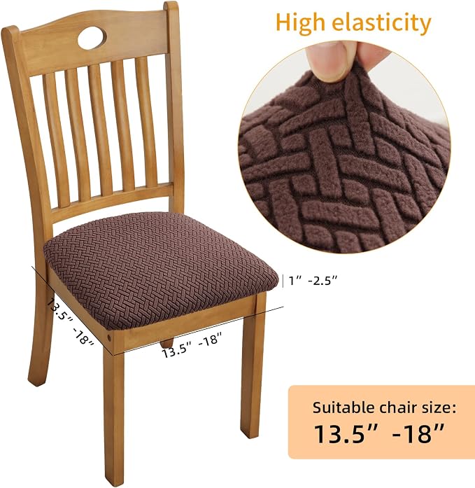 Fuloon Stretch Seat Cushion Covers 6 PCS, Washable Chair Seat Slipcover Chair Cover Dining Room for Hotel, Ceremony, Banquet Wedding Party (Chocolate, 6)