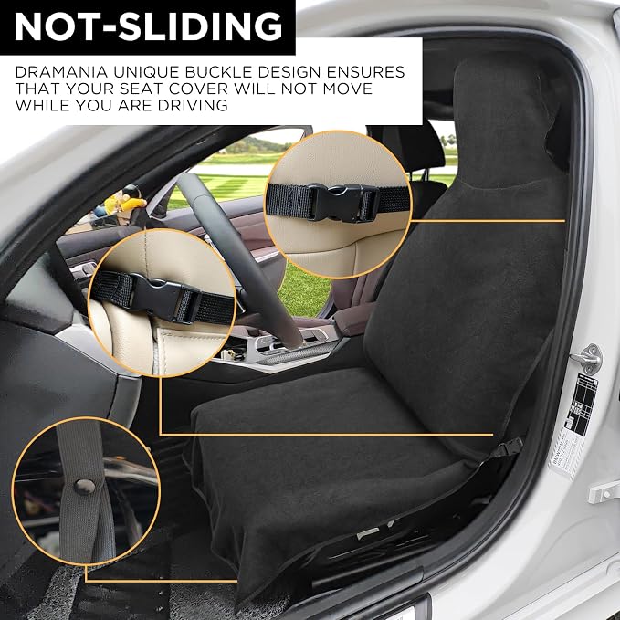 Waterproof Seat Cover Towel, 2PCS Premium Sweat Carseat Protector, Perfect for Universal Anti-Slip Car Truck SUV Seat, Great for Surfing Yoga Gym Workout, Black