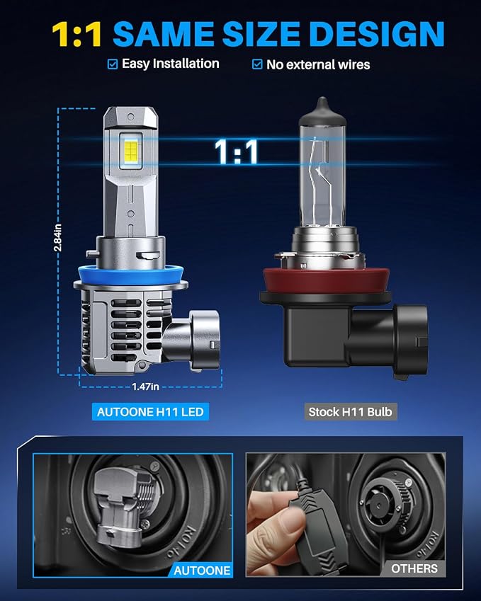 AUTOONE 2026 Upgraded H11 H8 H9 Headlight Bulbs, 1400% Bright 70000 Lumens
