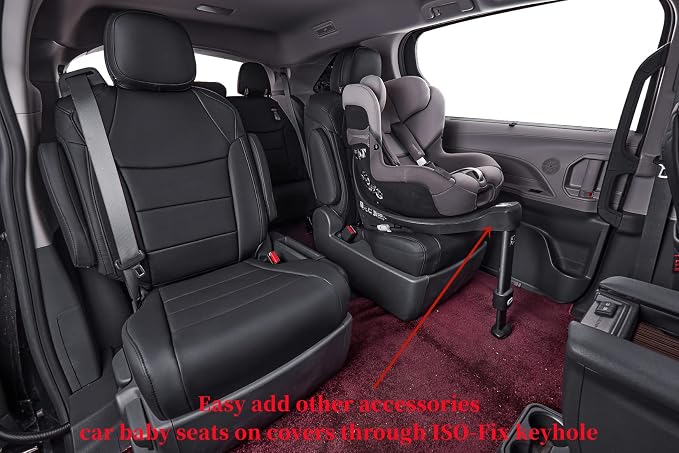 coverdream Leather Seat Covers for Toyota Sienna 2021–2026 XSE/XLE/Limited/Platinum/Woodland,7-Passenger,2nd Row w/No Leg Rest,Custom Fit Full Set Waterproof Seat Protector,Black
