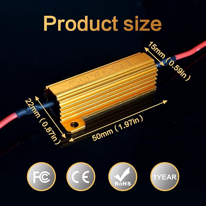 10Pcs 50W 3/6/8/9/12 Ohm 12V Led Load Resistors, Resistors for LED Lights, Led Load Equalizer, for Turn Signal Lights & Tail Lights, Fix Hyper Flash Blink Error, with 20pcs Quick Wire Clip