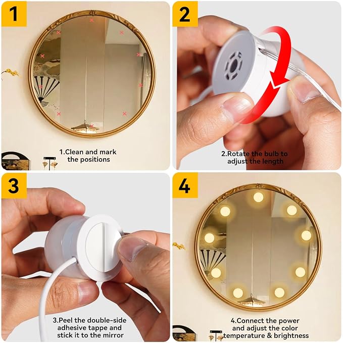 LED Vanity Lights for Mirror, Consciot Hollywood Style, Adjustable Color & Brightness, USB Cable, Stick on for Makeup Table Dressing Room Mirror (14)