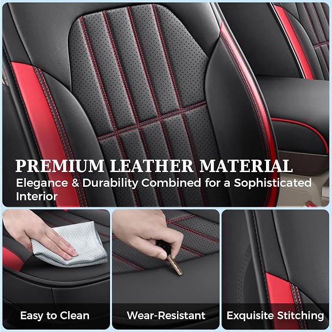 Truckiipa Seat Covers for Truck Full Set, Dodge Ram Seat Covers Full Coverage Leather Protector Pickup Truck Accessories, Custom Fit for 2002-2018 Ram 1500,2002-2026 Ram 2500 3500 Crew Mega Cab, Red