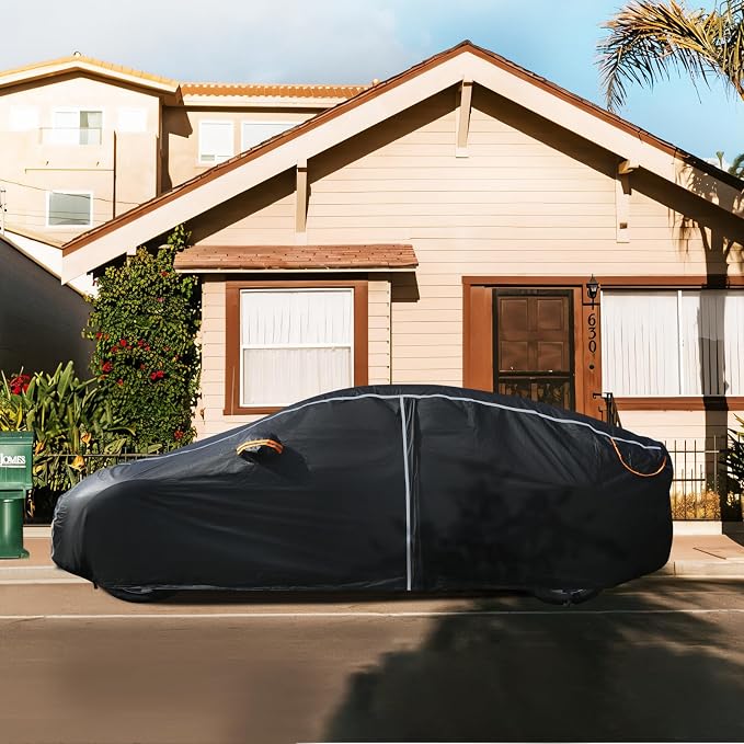 Car Cover Waterproof All Weather, 6 Layers Car Covers for Automobiles, Full Exterior Cover with Zipper, Outdoor Car Cover Sun UV Rain Snow Wind Protection, Fit for 180"(180*70*59 inch)Sedan