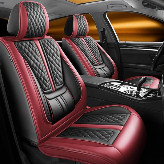 Fit Murano Car Seat Covers Compatible with Nissan Murano 2007-2024 2025 2026.Full Coverage Waterproof Leather,Compatible with Airbag,All - Weather Seat Cushion Protector(2 Front,Red)